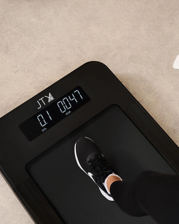 JTX MoveLight walking treadmill display and remote control close-up for compact UK home use
